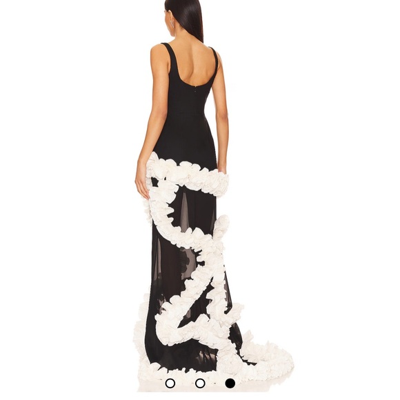 NBD WISTERIA GOWN Black and White Asymmetrical Ruffled Maxi Dress - Picture 3 of 3